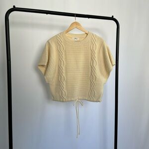 Cream Cable Knit Short Sleeved Sweater With Draw String Waist | Fall Transition
